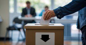 homem colocando seu voto na urna
