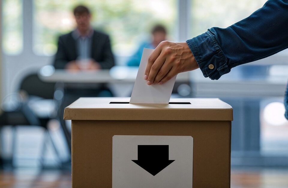 homem colocando seu voto na urna